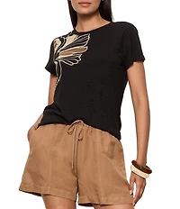 Sanctuary The Perfect Tee Lotus Printed Crew Neck Short Sleeve Top