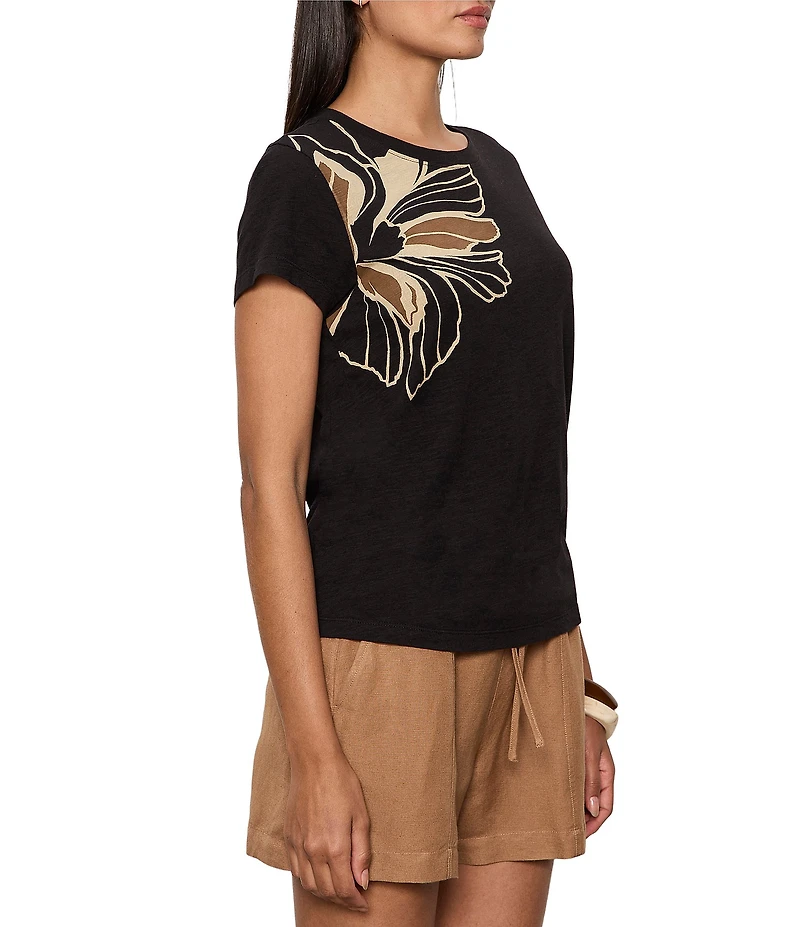 Sanctuary The Perfect Tee Lotus Printed Crew Neck Short Sleeve Top