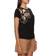Sanctuary The Perfect Tee Lotus Printed Crew Neck Short Sleeve Top