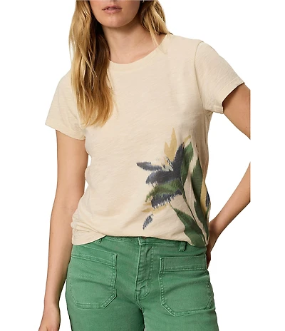 Sanctuary The Perfect Tee Organic Cotton Blend Floral Placement Print Crew Neck Short Sleeve Top
