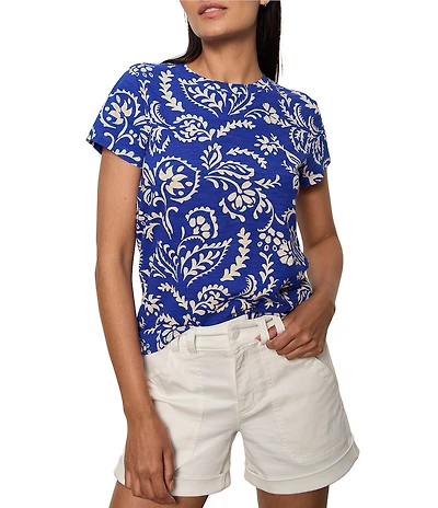 Sanctuary The Perfect Tee Organic Cotton Blend Portofino Printed Crew Neck Short Sleeve Top