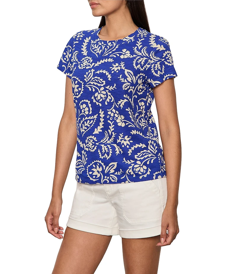 Sanctuary The Perfect Tee Organic Cotton Blend Portofino Printed Crew Neck Short Sleeve Top