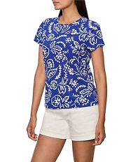 Sanctuary The Perfect Tee Organic Cotton Blend Portofino Printed Crew Neck Short Sleeve Top