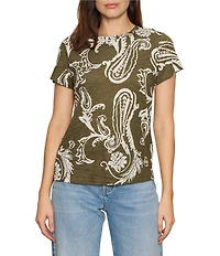 Sanctuary The Perfect Tee Paisley Printed Crew Neck Short Sleeve Top