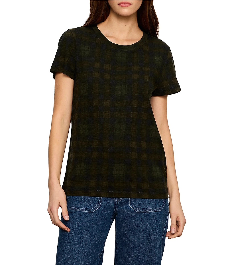 Sanctuary The Perfect Tee Plaid Printed Crew Neck Short Sleeve Top