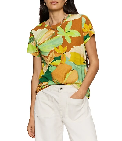 Sanctuary The Perfect Tee Green House Printed Crew Neck Short Sleeve Top