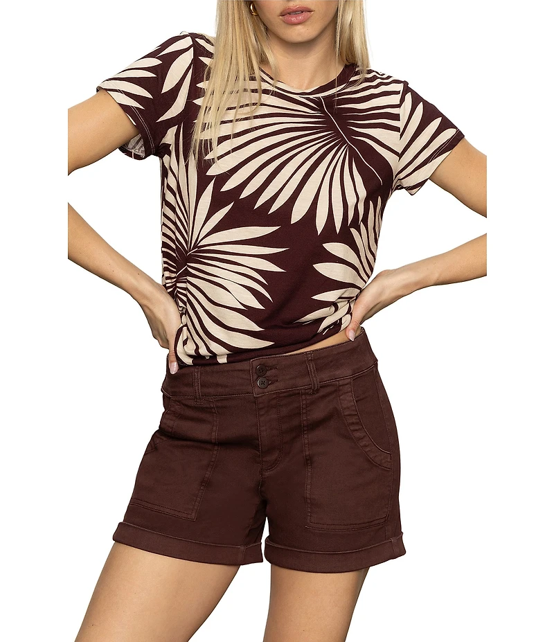 Sanctuary The Perfect Tee Palm Print Crew Neck Short Sleeve Top