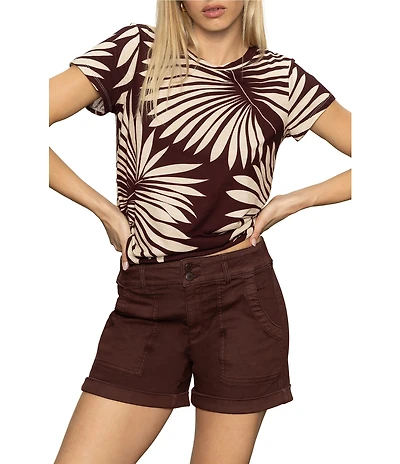 Sanctuary The Perfect Tee Palm Print Crew Neck Short Sleeve Top