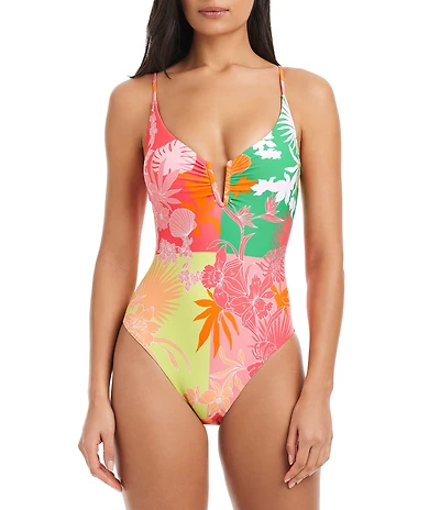 Sanctuary Tropic Mirage Scoop Neck V-Wire Tank One Piece Swimsuit