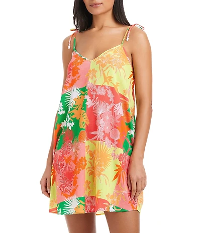 Sanctuary Tropic Mirage V-Neck Spaghetti Straps Boxy Dress Swim Cover-Up