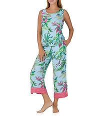 Sanctuary Tropical Floral Print Sleeveless Round Neck Knit Cropped Pajama Set