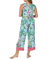 Sanctuary Tropical Floral Print Sleeveless Round Neck Knit Cropped Pajama Set