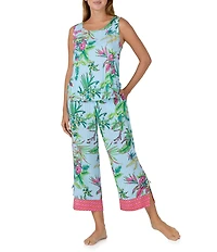 Sanctuary Tropical Floral Print Sleeveless Round Neck Knit Cropped Pajama Set
