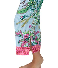 Sanctuary Tropical Floral Print Sleeveless Round Neck Knit Cropped Pajama Set