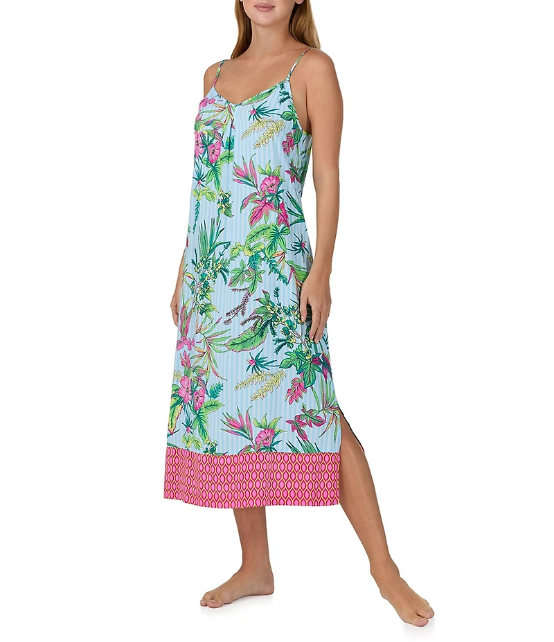Sanctuary Tropical Floral Sleeveless V-Neck Woven Maxi Chemise