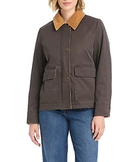 Sanctuary Waxed Coated Corduroy Stand Collar Double Entry Pocket Snap Front Jacket