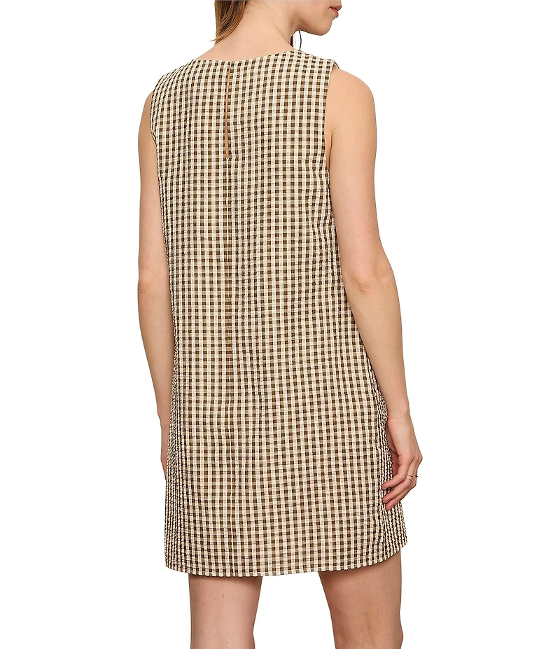 Sanctuary Way To Be Gingham Print Crew Neck Sleeveless Seersucker Mini Shift Dress
