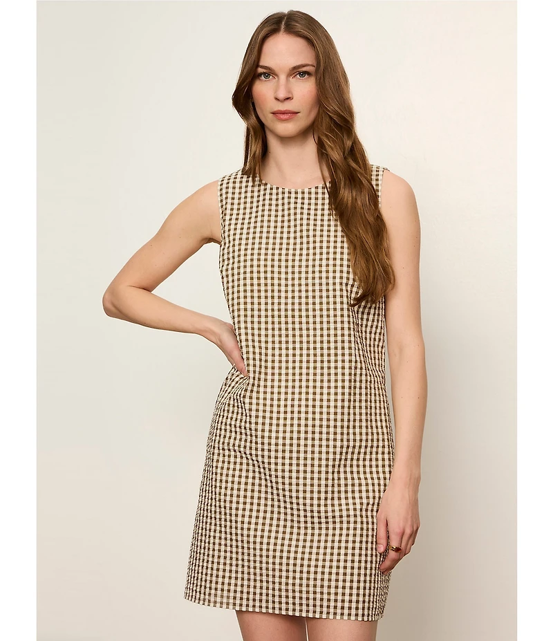 Sanctuary Way To Be Gingham Print Crew Neck Sleeveless Seersucker Mini Shift Dress