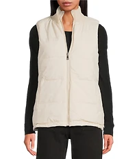 Sanctuary Wellon Cable Knit Chunky Rib Knit Stand Collar Reversible Matte Stretch Zip Front Vest