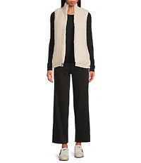 Sanctuary Wellon Cable Knit Chunky Rib Knit Stand Collar Reversible Matte Stretch Zip Front Vest