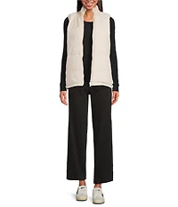 Sanctuary Wellon Cable Knit Chunky Rib Knit Stand Collar Reversible Matte Stretch Zip Front Vest
