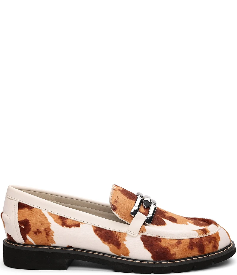 Sanctuary Whitney Cow Print Hair Calf Chain Link Hardware Loafers