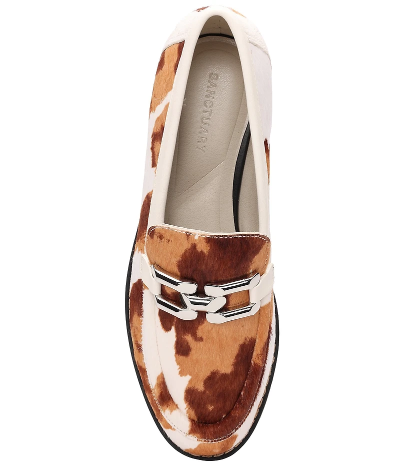 Sanctuary Whitney Cow Print Hair Calf Chain Link Hardware Loafers