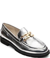 Sanctuary Whitney Crinkle Metallic Leather Chain Link Hardware Loafers