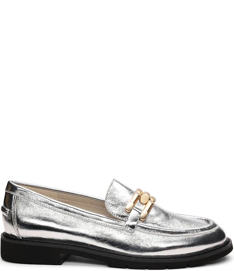 Sanctuary Whitney Crinkle Metallic Leather Chain Link Hardware Loafers