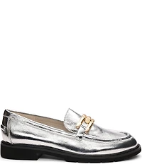 Sanctuary Whitney Crinkle Metallic Leather Chain Link Hardware Loafers