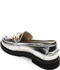 Sanctuary Whitney Crinkle Metallic Leather Chain Link Hardware Loafers