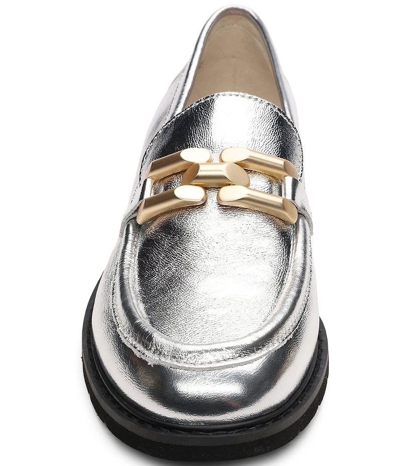 Sanctuary Whitney Crinkle Metallic Leather Chain Link Hardware Loafers