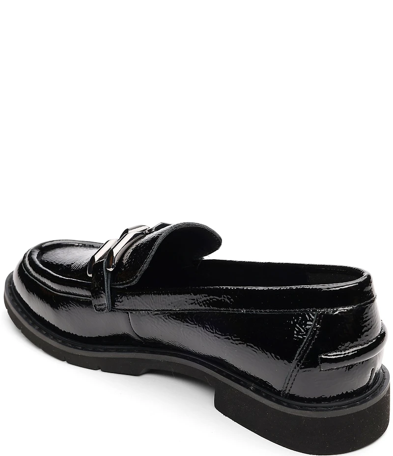 Sanctuary Whitney Crinkle Patent Leather Chain Link Hardware Loafers