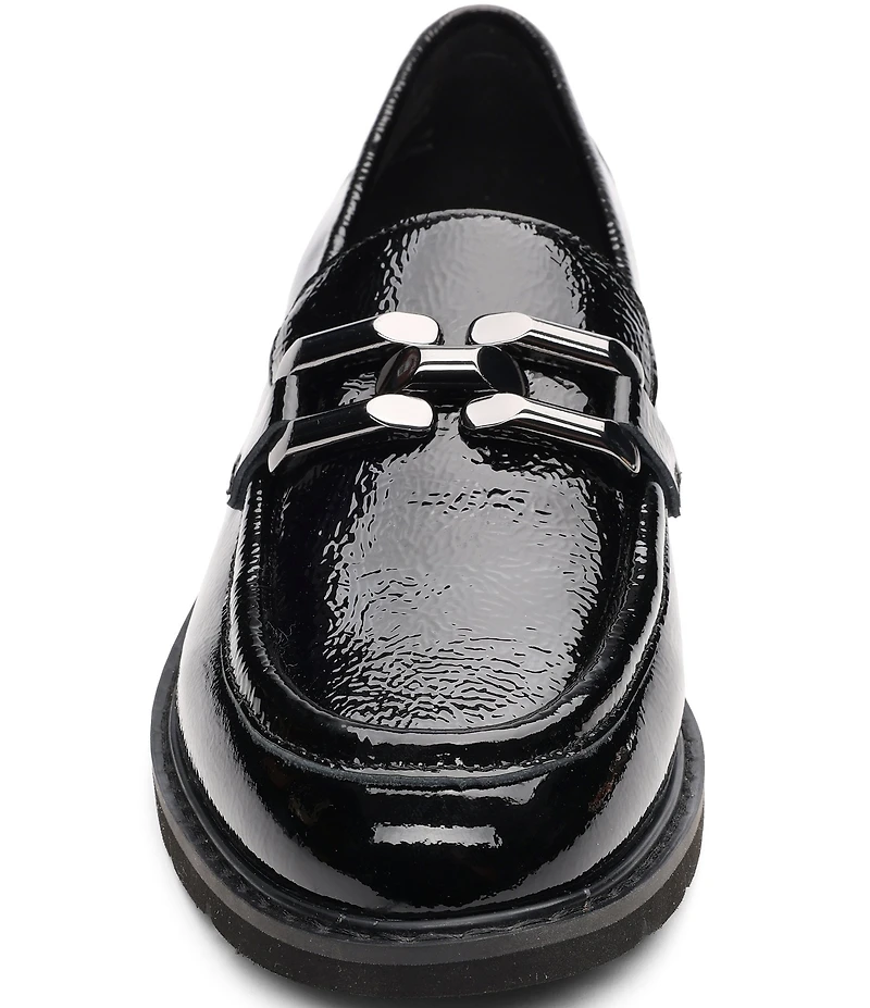 Sanctuary Whitney Crinkle Patent Leather Chain Link Hardware Loafers