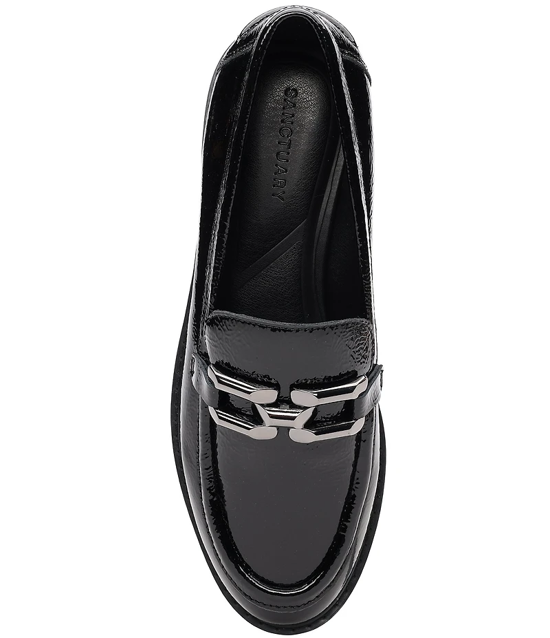 Sanctuary Whitney Crinkle Patent Leather Chain Link Hardware Loafers