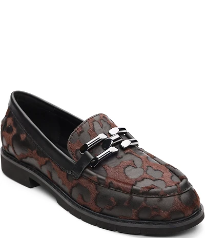 Sanctuary Whitney Leopard Burnout Hair Calf Chain Bit Buckle Hardware Loafers