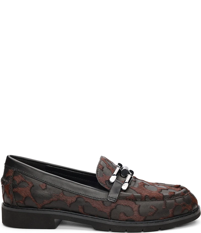 Sanctuary Whitney Leopard Burnout Hair Calf Chain Bit Buckle Hardware Loafers