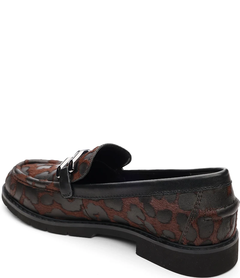 Sanctuary Whitney Leopard Burnout Hair Calf Chain Bit Buckle Hardware Loafers