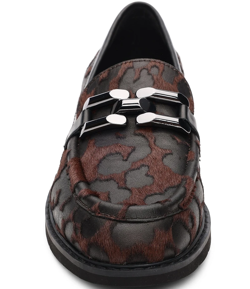 Sanctuary Whitney Leopard Burnout Hair Calf Chain Bit Buckle Hardware Loafers