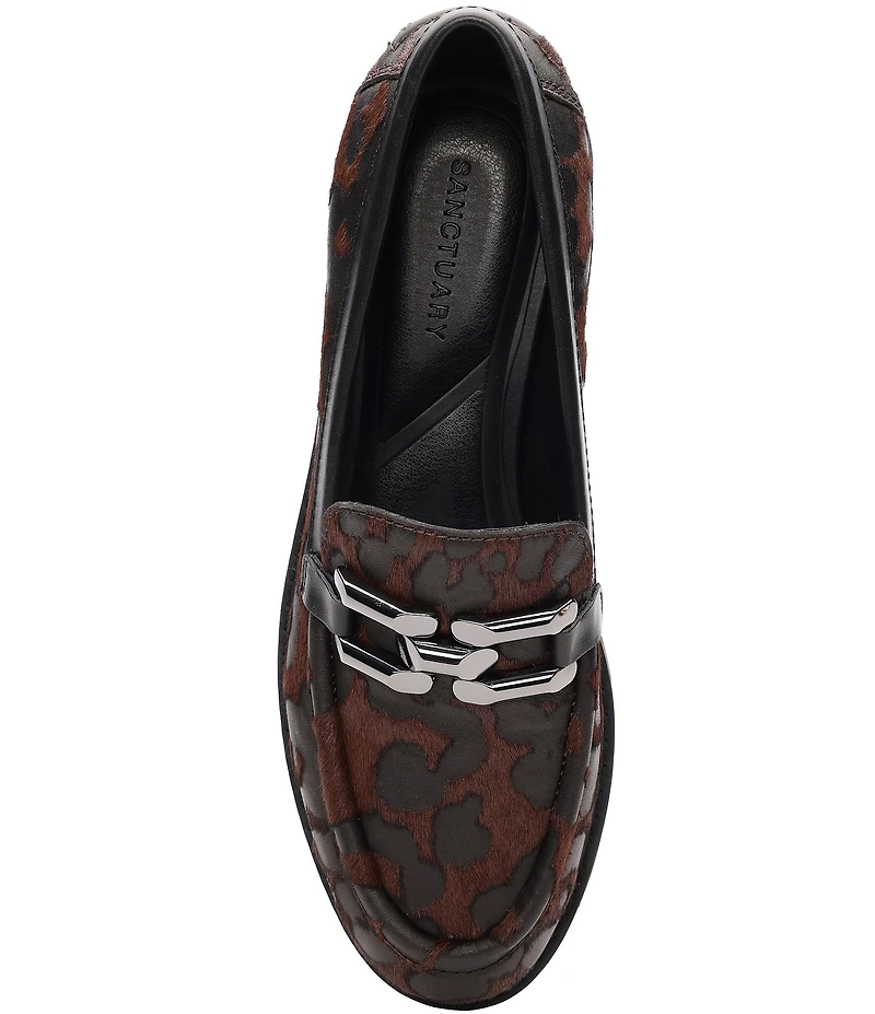 Sanctuary Whitney Leopard Burnout Hair Calf Chain Bit Buckle Hardware Loafers