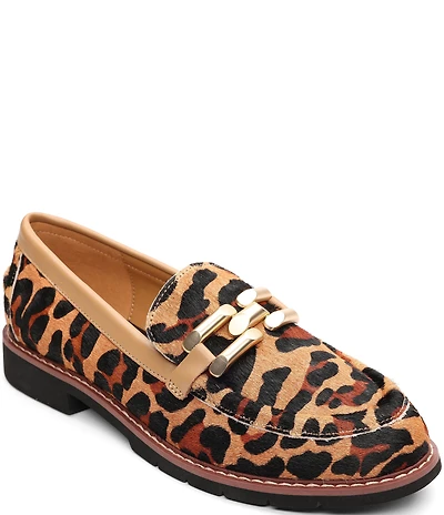 Sanctuary Whitney Leopard Print Hair Calf Chain Link Hardware Loafers