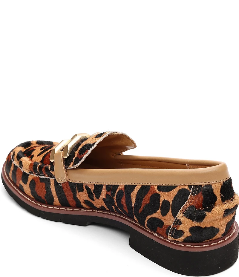 Sanctuary Whitney Leopard Print Hair Calf Chain Link Hardware Loafers