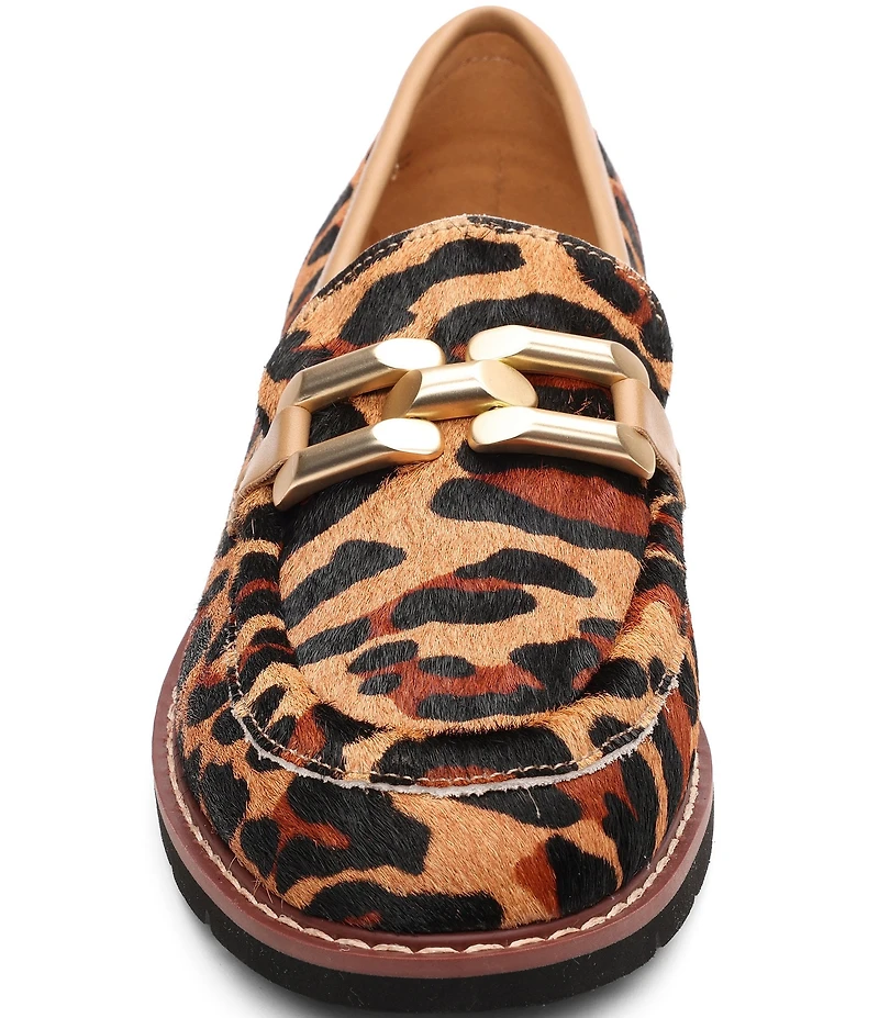 Sanctuary Whitney Leopard Print Hair Calf Chain Link Hardware Loafers