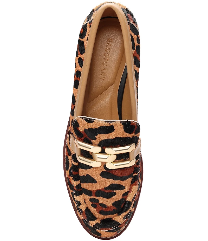 Sanctuary Whitney Leopard Print Hair Calf Chain Link Hardware Loafers
