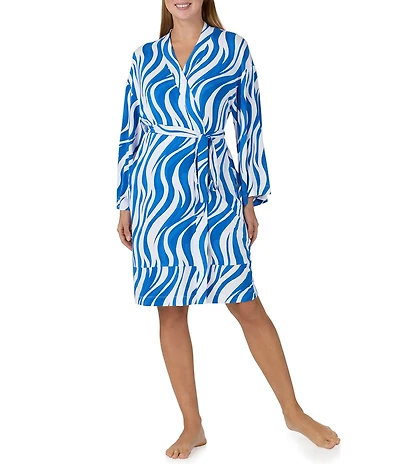 Sanctuary Zebra Print Long Sleeve V-Neck Short Wrap Robe