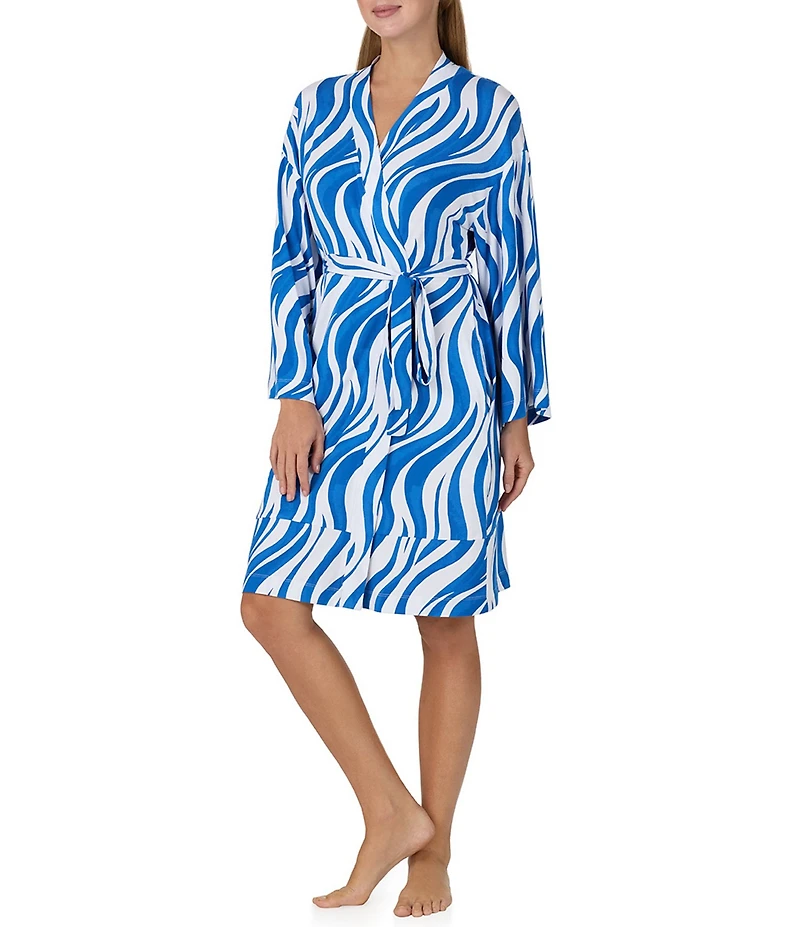 Sanctuary Zebra Print Long Sleeve V-Neck Short Wrap Robe