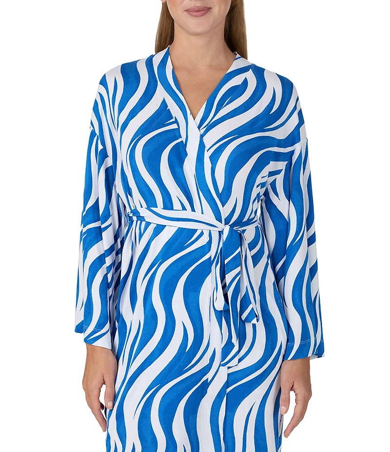 Sanctuary Zebra Print Long Sleeve V-Neck Short Wrap Robe