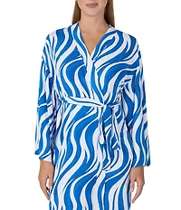 Sanctuary Zebra Print Long Sleeve V-Neck Short Wrap Robe
