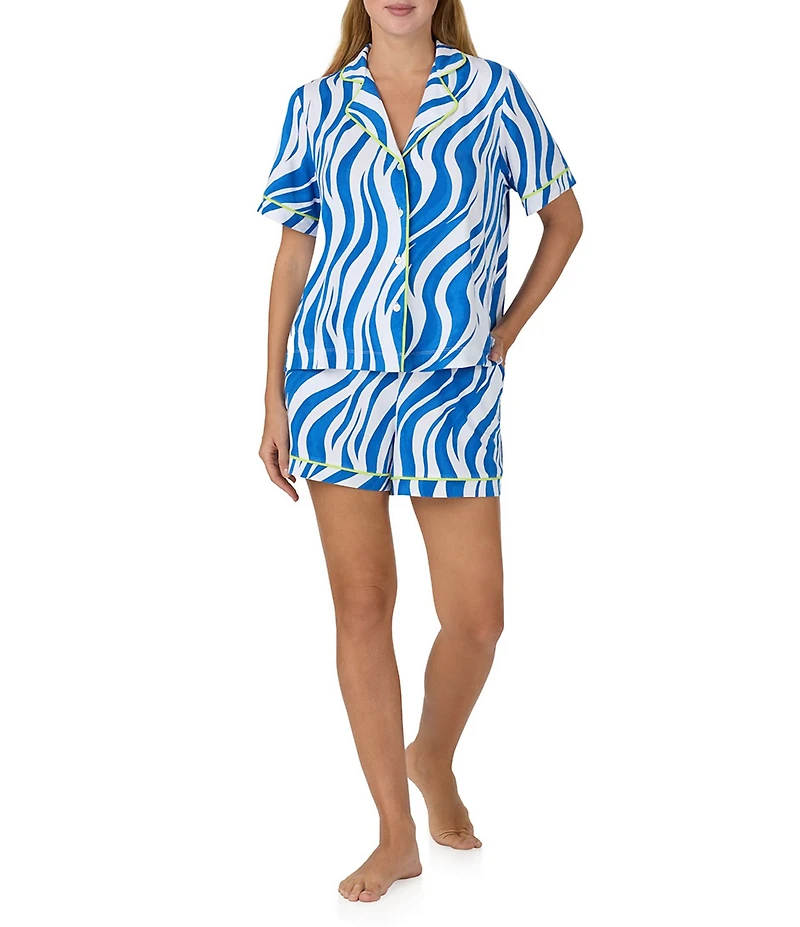 Sanctuary Zebra Print Short Sleeve Notch Collar Woven Shorty Pajama Set