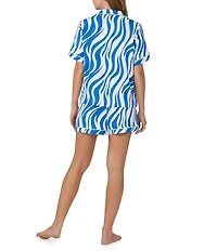 Sanctuary Zebra Print Short Sleeve Notch Collar Woven Shorty Pajama Set